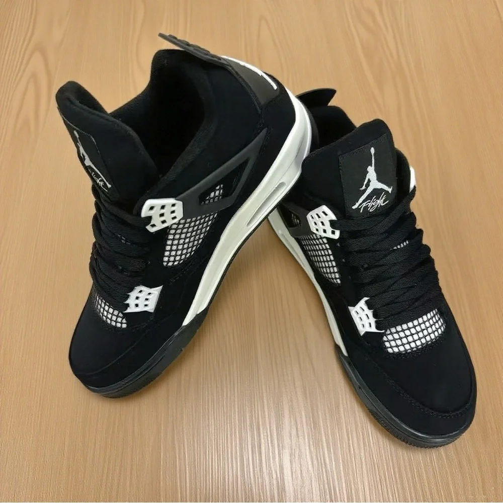 Air Jordan 4 Retro ‘White Thunder’ -Men's Black/White Athletic Sneakers Shoes - Picture 3 of 6